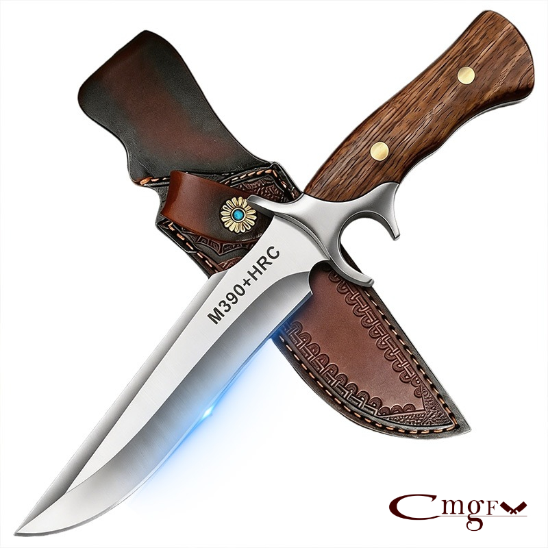 Dive Knife Titanium - アウトドアポケットナイフ M390鋼 固定刃ナイフ レザーシース付き 肉切り包丁 アウトドアキャンプBBQ用