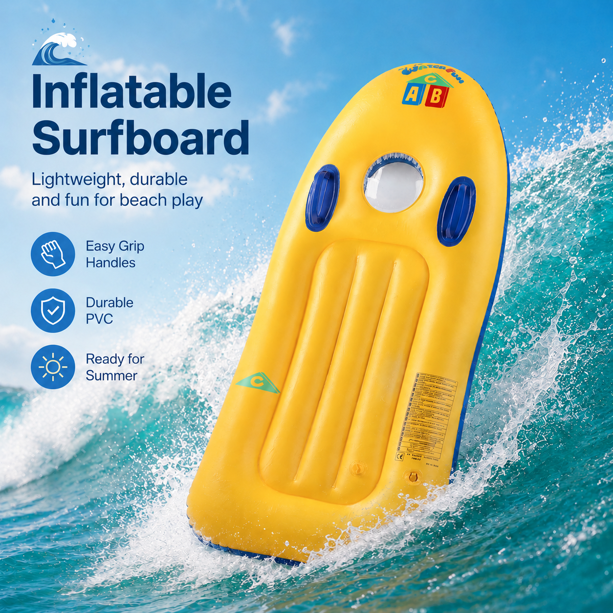 Aquatic Sports - インフレータブルサーフボードボディボード 113x51cm デュアルハンドル＆ビューウィンドウ付き、軽量PVCボード、ビーチプールウォータースポーツ用