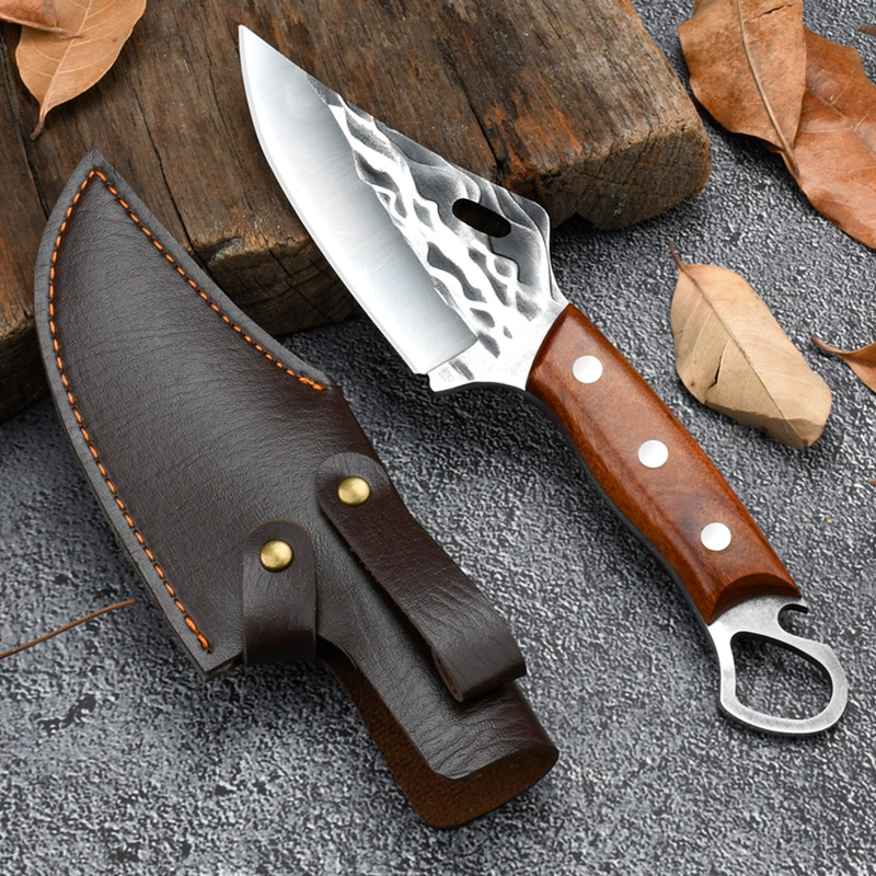 Dive Knife Titanium - ステンレス鋼骨抜きナイフ、彫刻ナイフ、木製ハンドル、包丁、切断ポイント、超鋭利な、1個