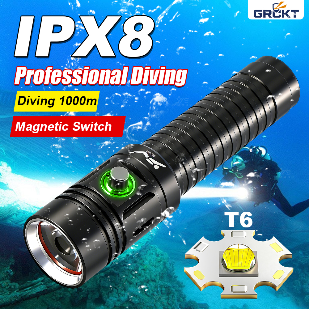 Underwater Flashlight - GRCKT ダイビング懐中電灯強力なプロフェッショナル水中ランタン LED 充電式ダイビングトーチ IPX8 防水スキューバランプ