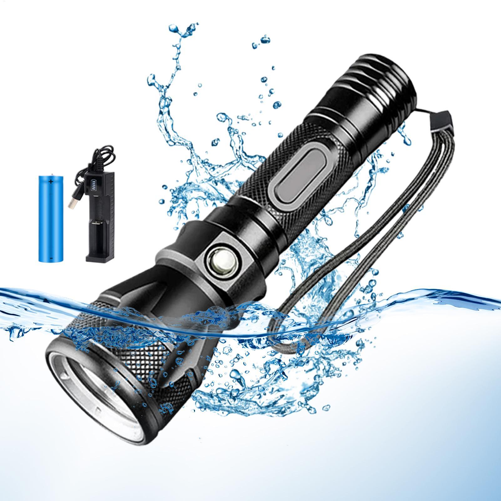 Underwater Flashlight - 3モード強力充電式防水LEDダイビング懐中電灯トーチポータブルダイブライト夜間屋外スポーツ水中安全用