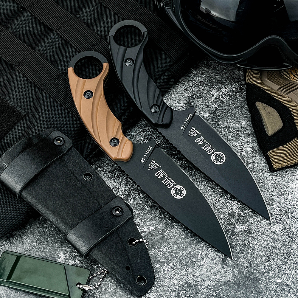 Dive Knife Titanium - TPS CUT アウトドアアドベンチャー 8Cr13Movブレードナイフ 荒野探検 ナイロンファイバーハンドル