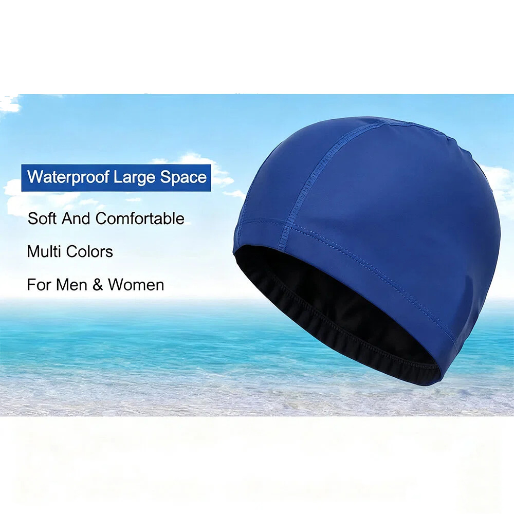 Aquatic Sports Hat - ユニセックス PU 防水スイムキャップ - 男性/女性大人用 (プラスサイズ)、ウォータースポーツ用耳保護、長い髪にもフィット