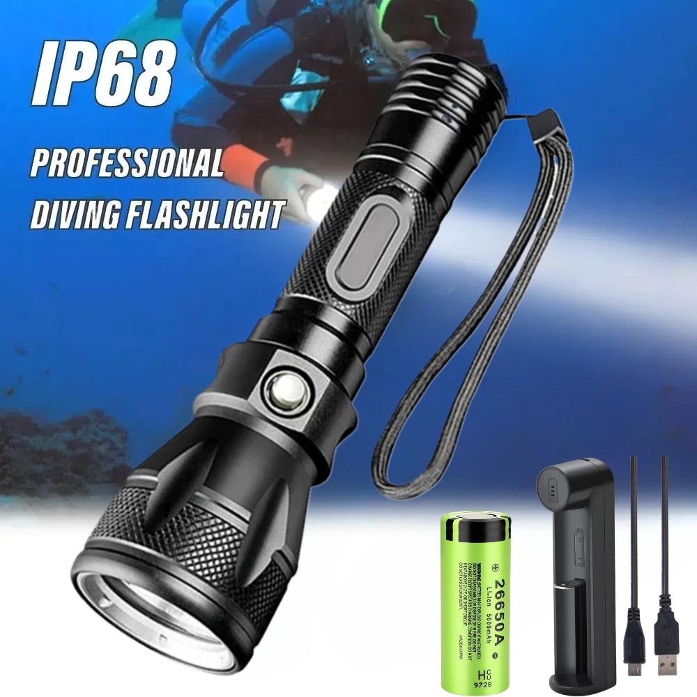 Underwater Flashlight - プロのスキューバダイビング懐中電灯 LED ダイビングトーチ水中照明 IPX8 防水ナイトダイビング緊急ランタン