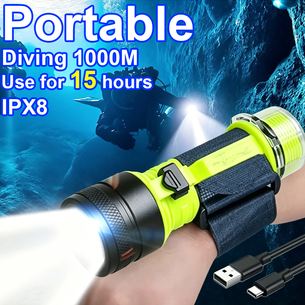 Underwater Flashlight - 新しいポータブルプロフェッショナル LED ダイビング懐中電灯強力な光水中トーチ IPX8 防水スキューバダイビング懐中電灯釣りランプ