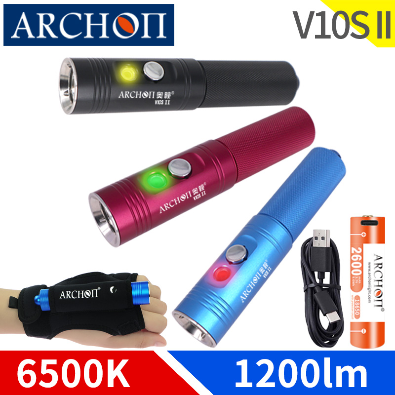 Underwater Flashlight - Archon v10s ii-スキューバダイビング用の水中懐中電灯,1200ルーメン,18650バッテリー駆動,写真およびビデオ用