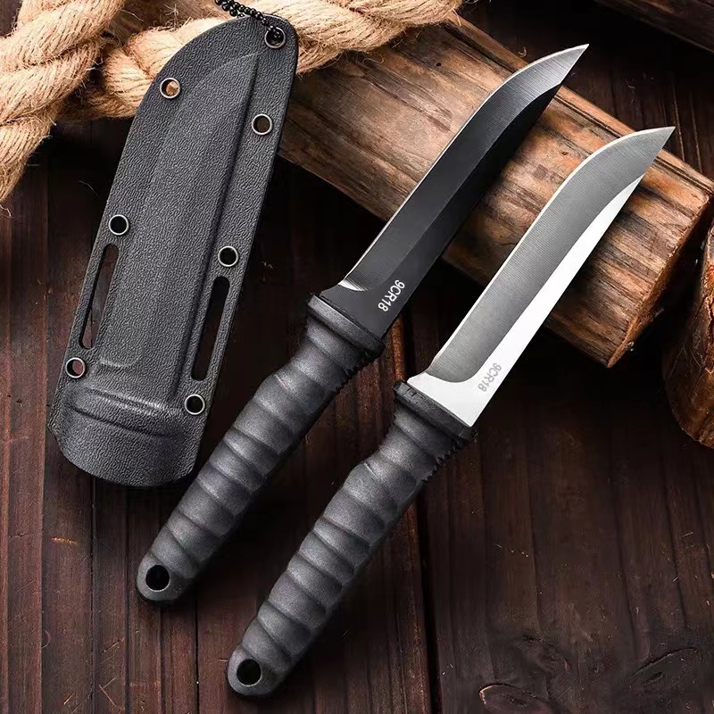 Dive Knife Titanium - アウトドアポケットナイフ - シース付きポータブルキャンプナイフ、バーベキュー、サバイバル、日常使用に最適