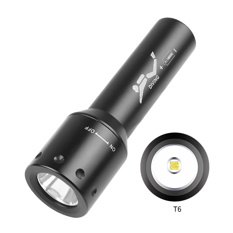 Underwater Flashlight - 新しい T6 LED ダイビングトーチ長距離水中作業写真照明アルミ回転スイッチダイビングランプ