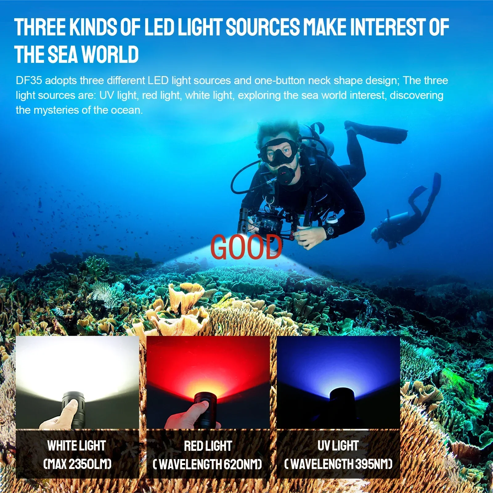 Trustfire DF35 ダイビング懐中電灯 2350  - Underwater Flashlight のレビューと価格